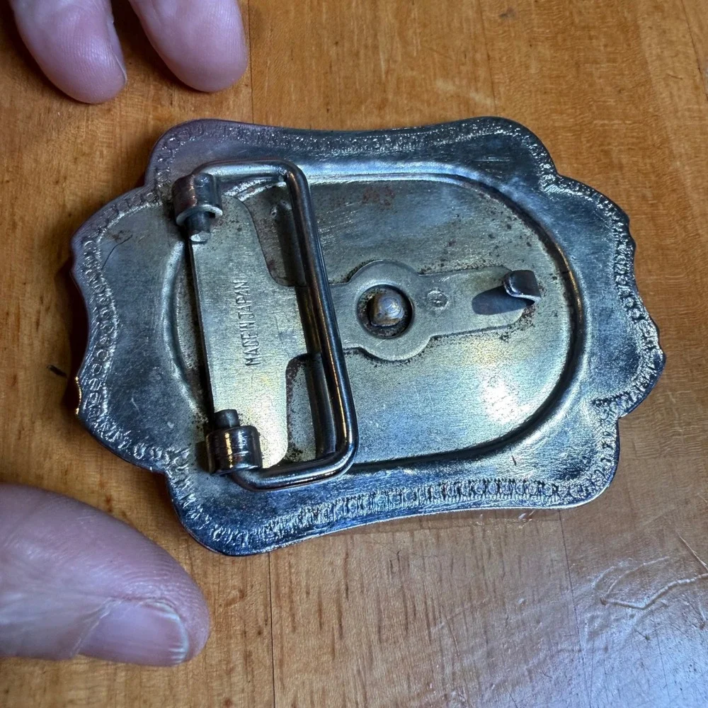 Vintage Horse Head Horseshoe‎ Belt Buckle Two Tone Silver Gold Made in Japan
